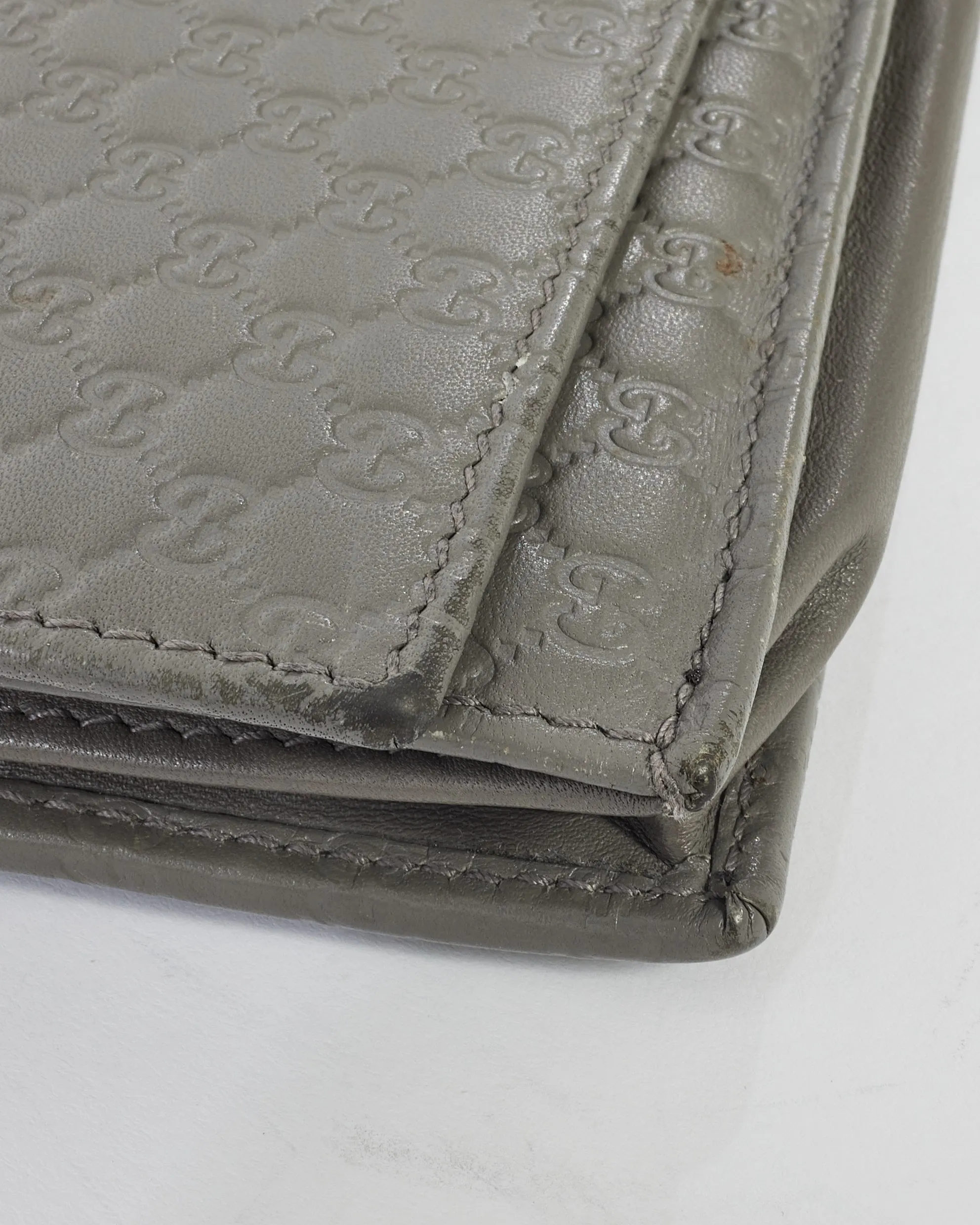 Gucci Grey Leather Guccissima Wallet On Strap