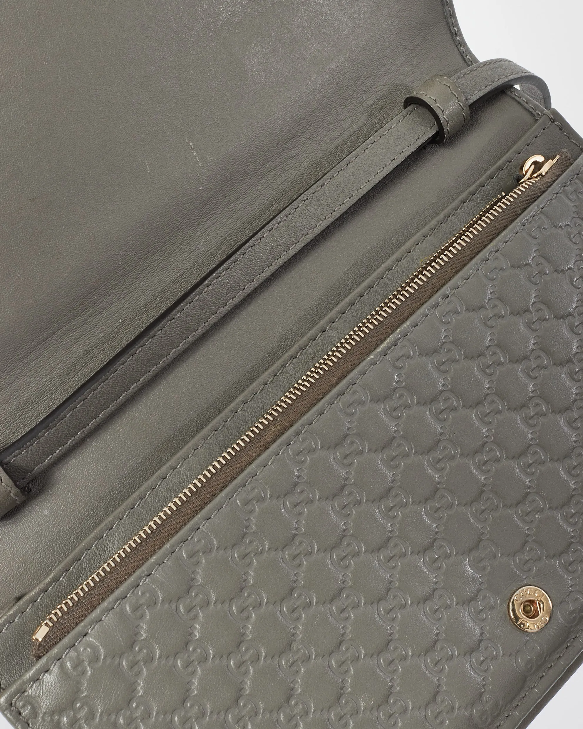 Gucci Grey Leather Guccissima Wallet On Strap