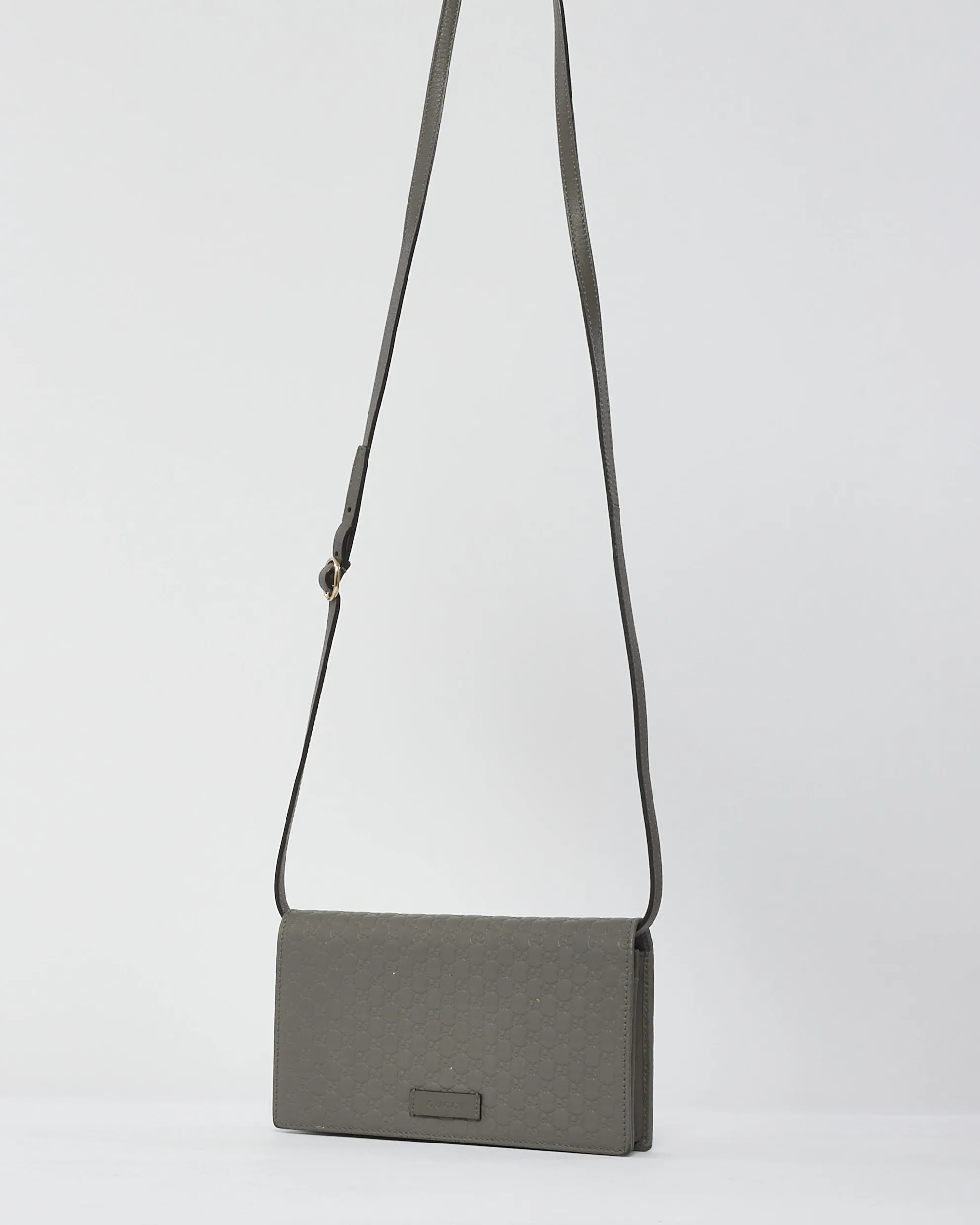 Gucci Grey Leather Guccissima Wallet On Strap