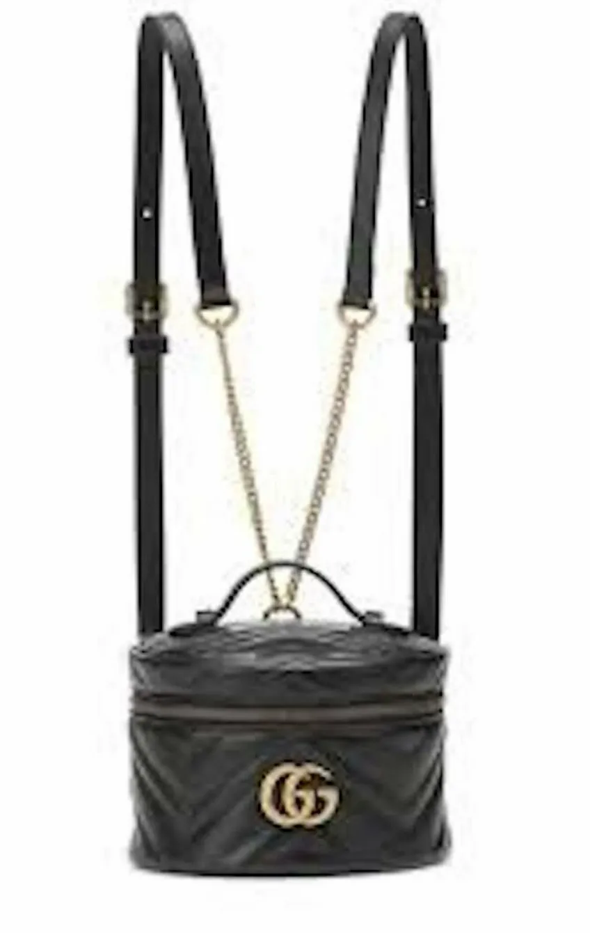 Gucci Marmont Black GG Backpack Italy Travel Backpack Small Bag Quilted NEW