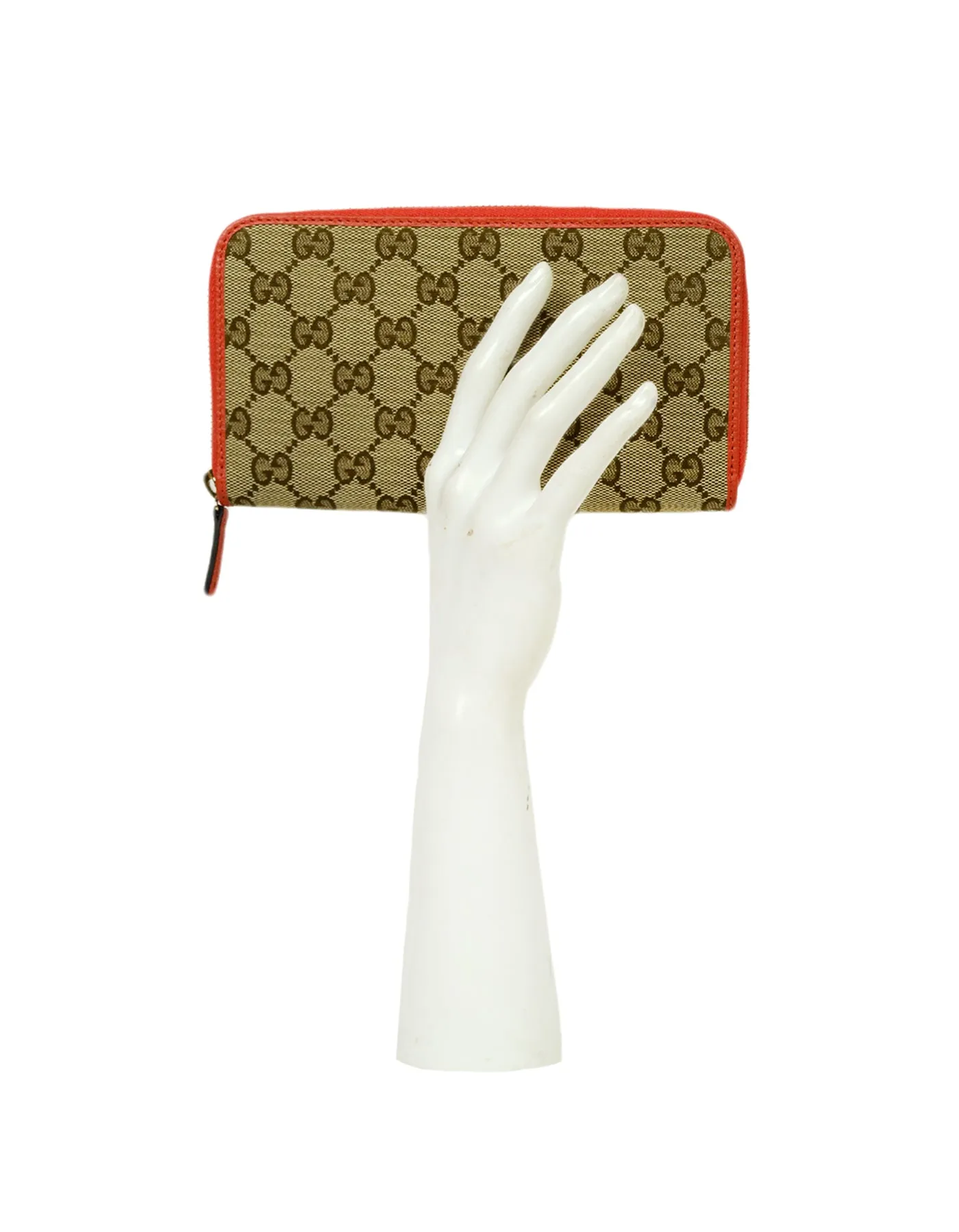 Gucci Monogram Zip Around Wallet w/ Leather Trim