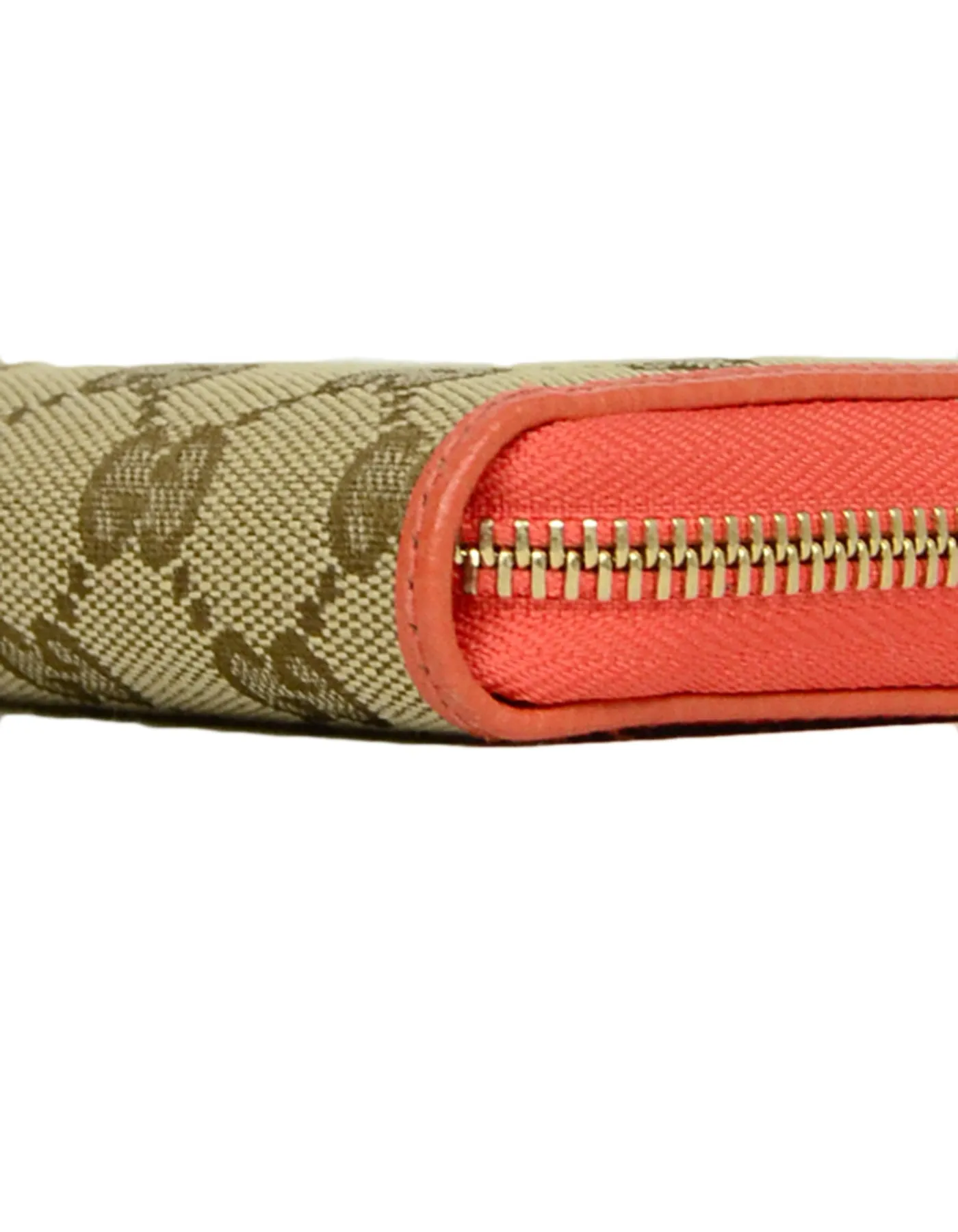 Gucci Monogram Zip Around Wallet w/ Leather Trim