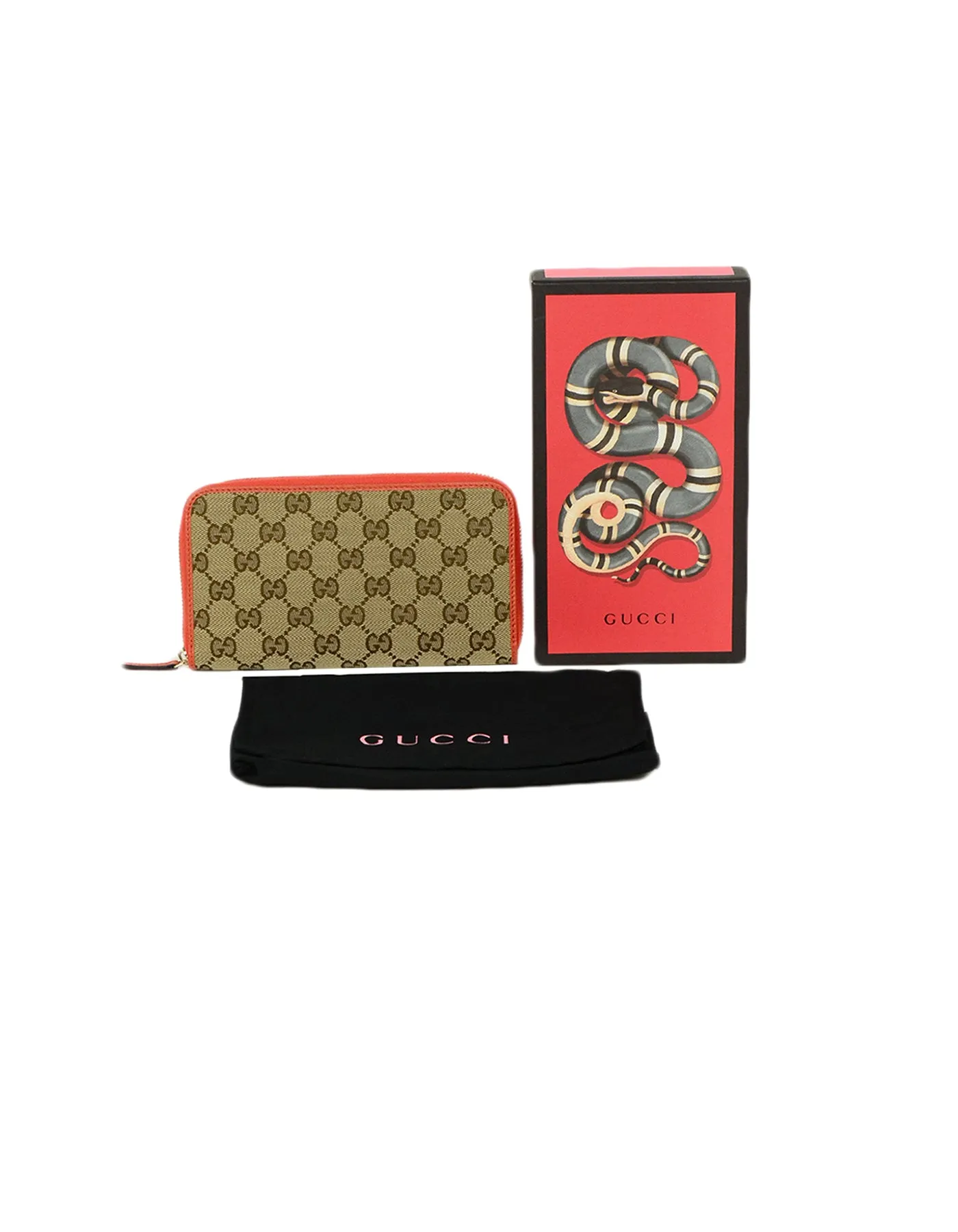 Gucci Monogram Zip Around Wallet w/ Leather Trim