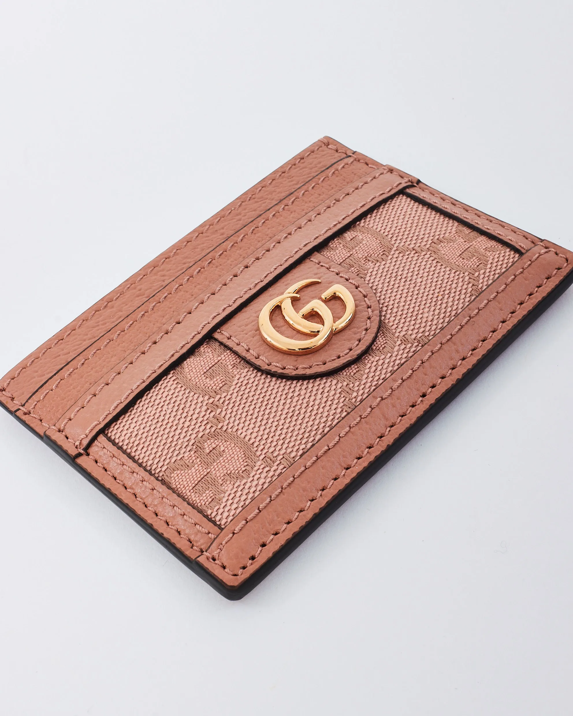 Gucci Pink Monogram Canvas & Leather Ophidia GG Card Holder