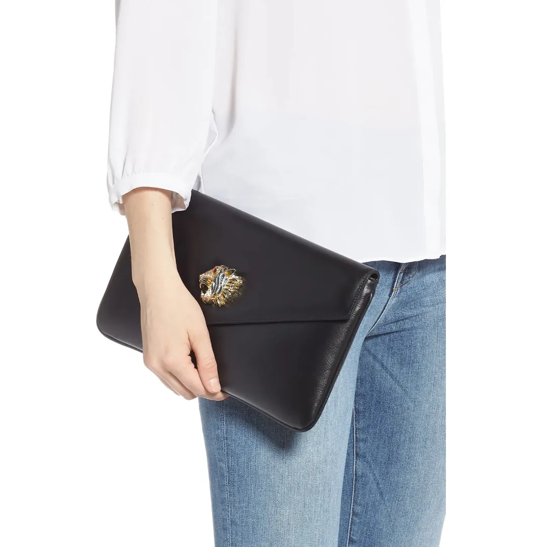 Gucci Rajah Leather Clutch in Black