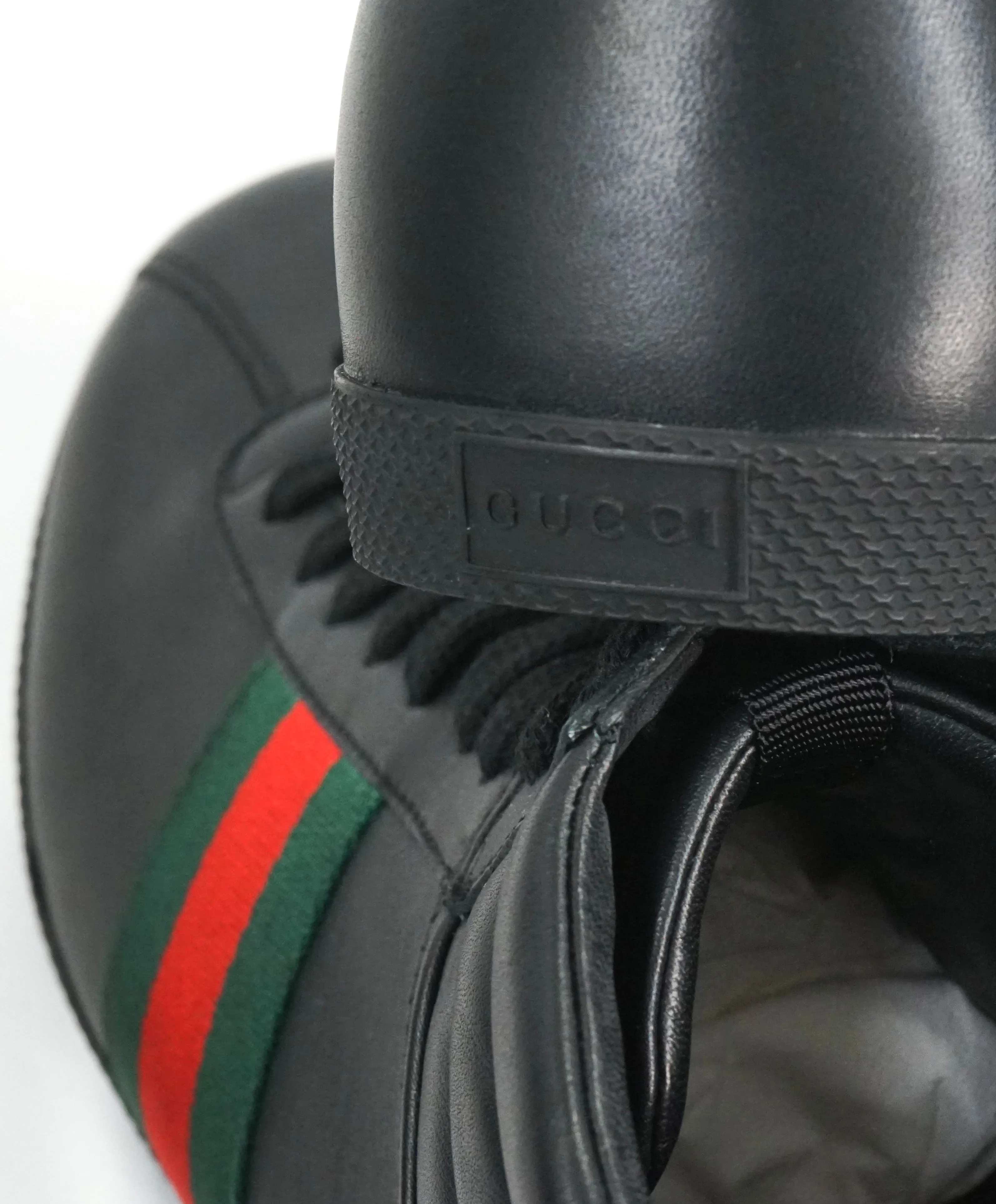 GUCCI -Red & Green Logo Stripe GG High-Top Black Sneakers - 6G / 6.5 US