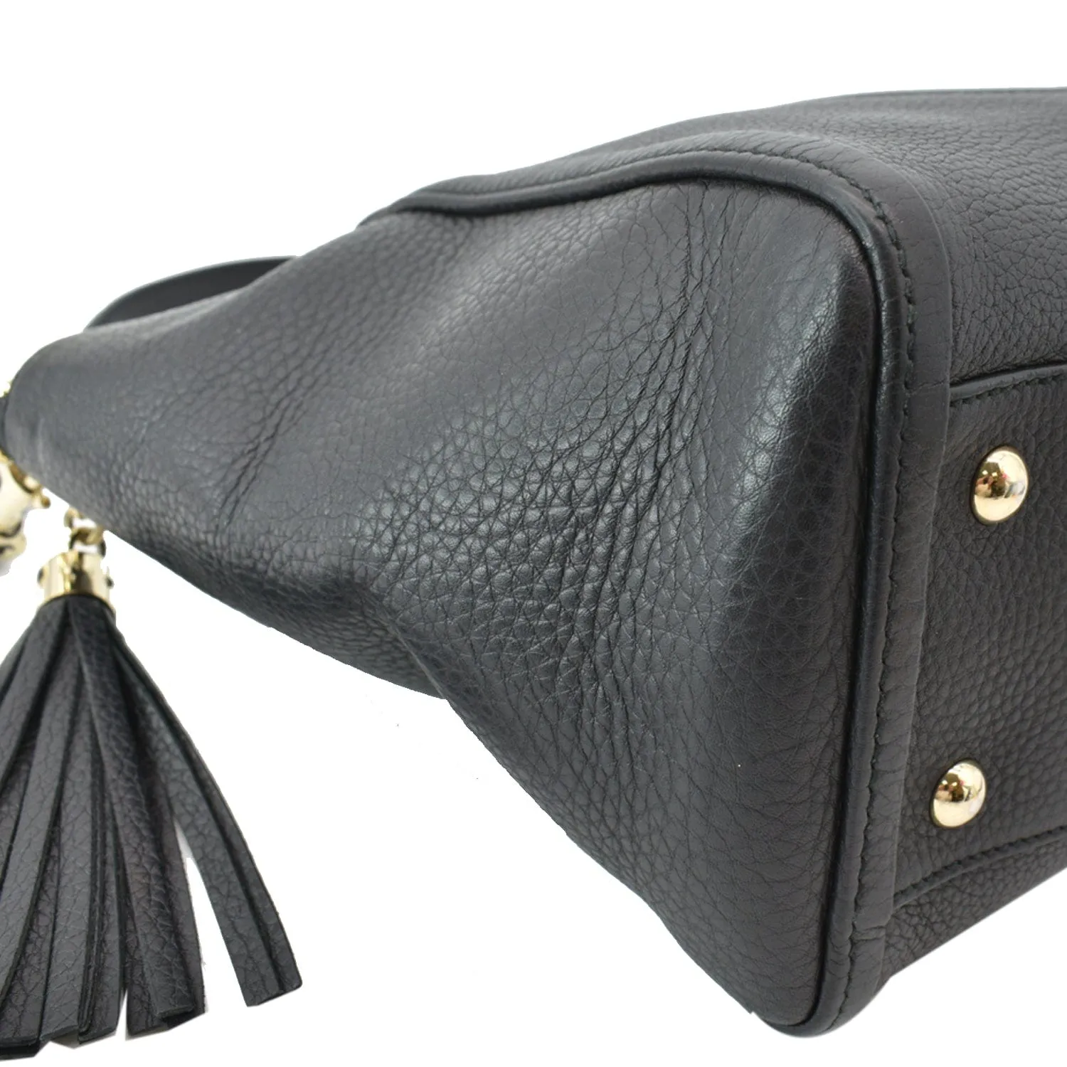 GUCCI Soho Tassel Pebbled Leather Top Handle Crossbody Bag Black 369176