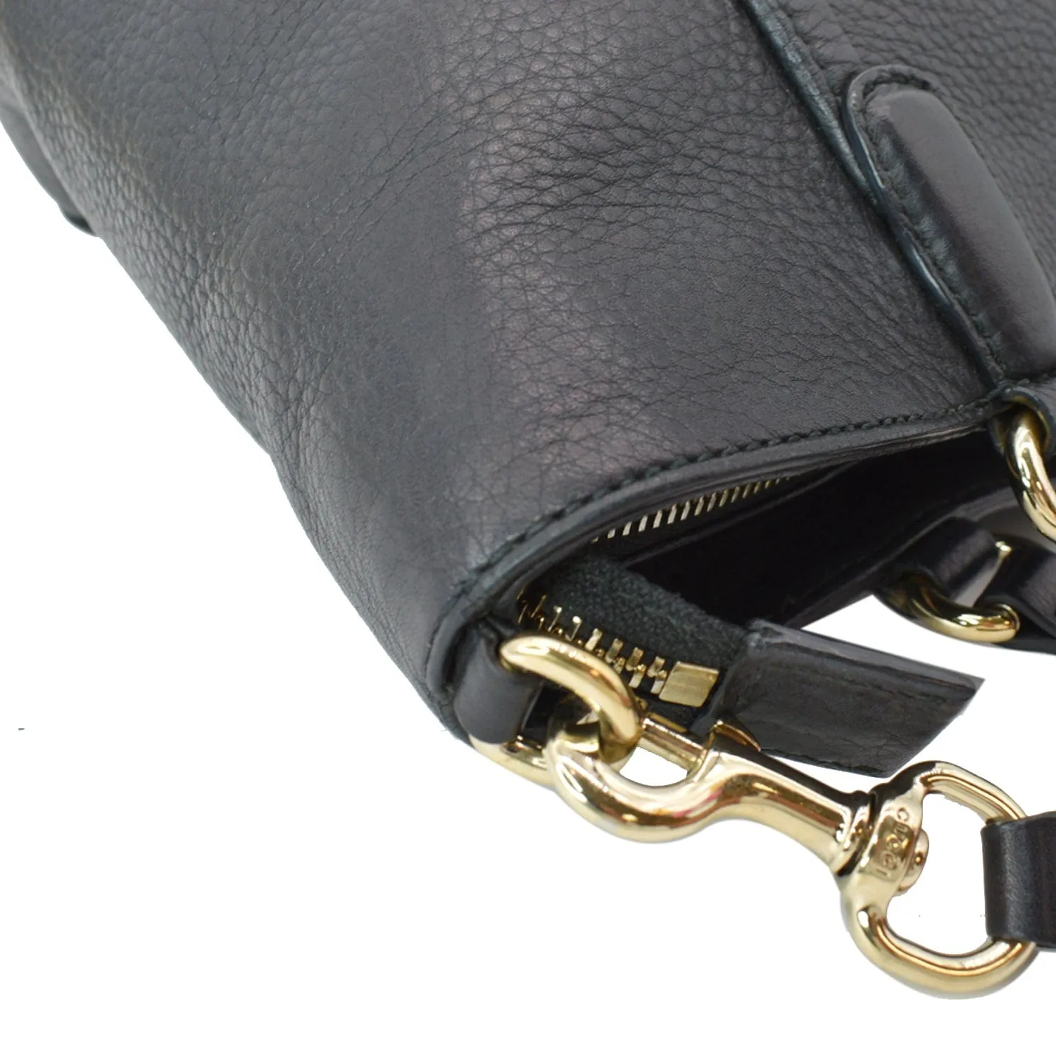 GUCCI Soho Tassel Pebbled Leather Top Handle Crossbody Bag Black 369176