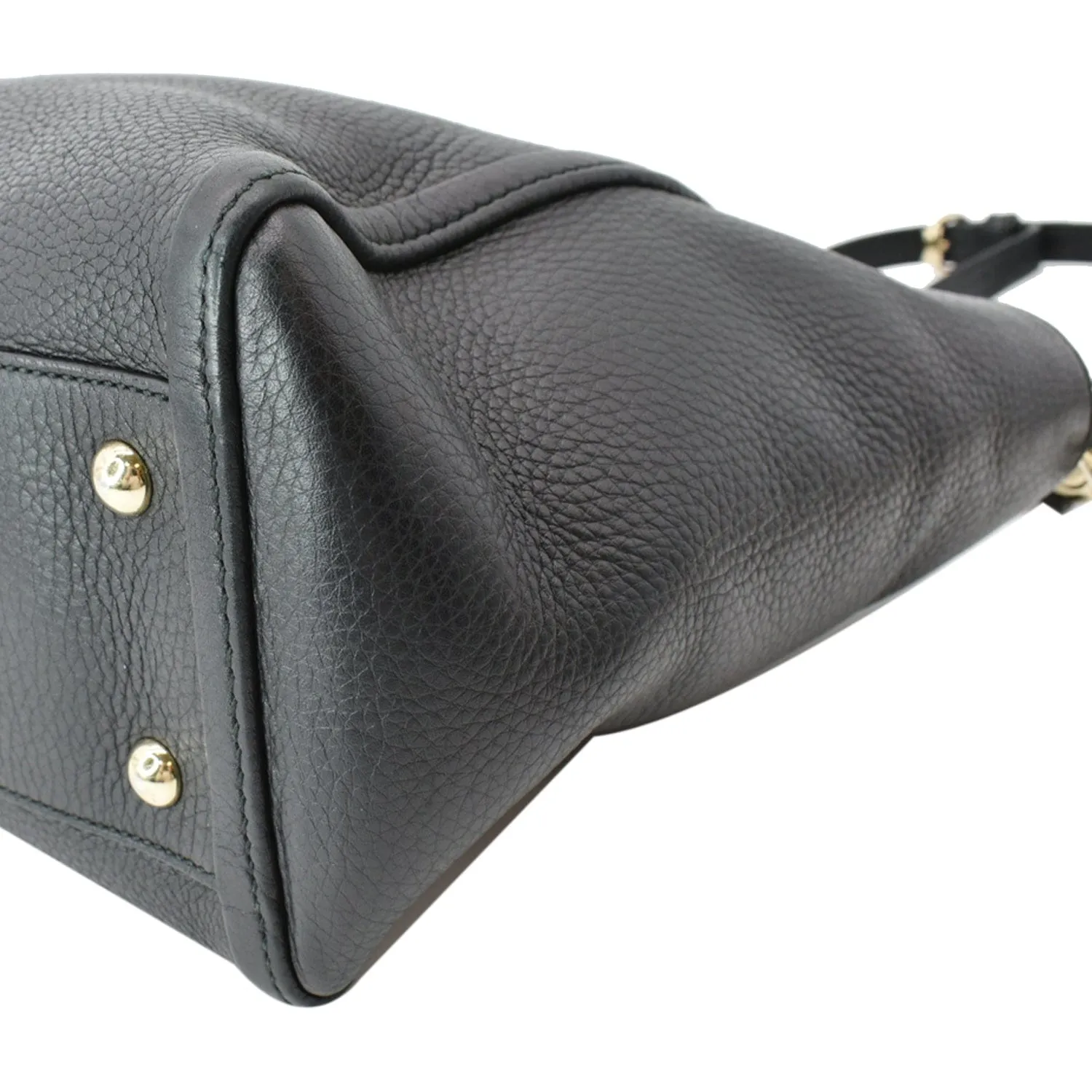 GUCCI Soho Tassel Pebbled Leather Top Handle Crossbody Bag Black 369176