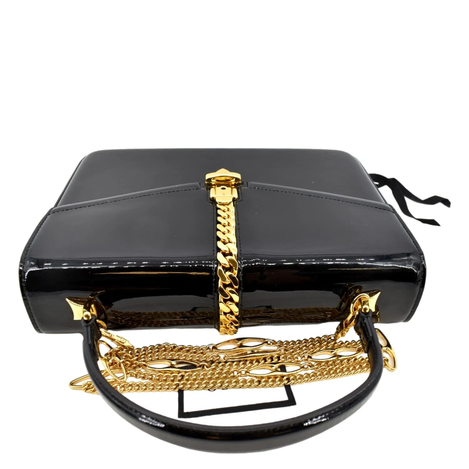 GUCCI Sylvie 1969 Patent Leather Top Handle Crossbody Bag Black 589478