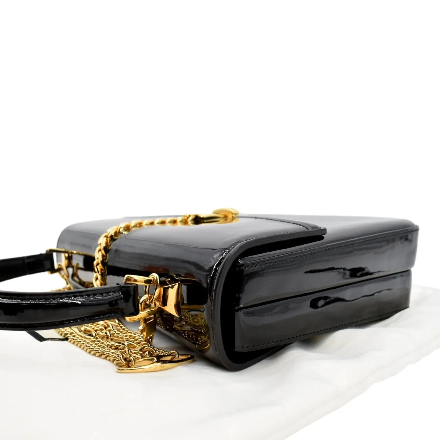 GUCCI Sylvie 1969 Patent Leather Top Handle Crossbody Bag Black 589478