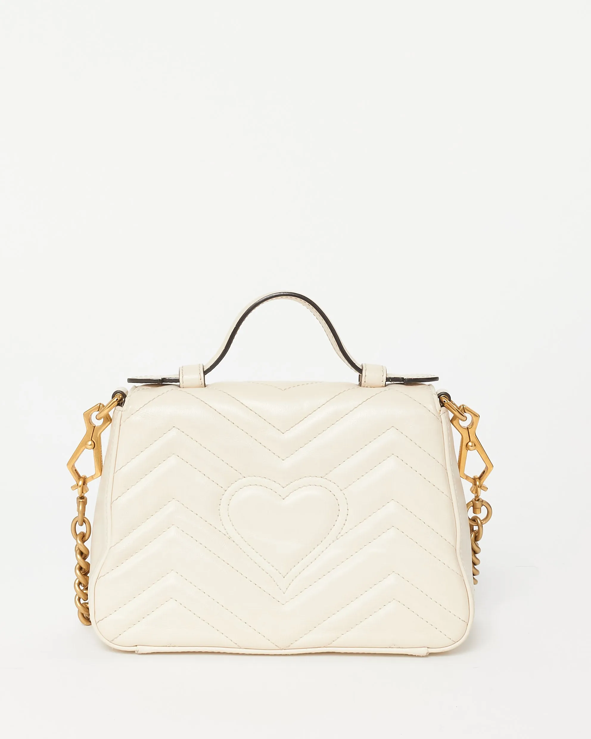 Gucci White Chevron Leather GG Marmont Top Handle Bag