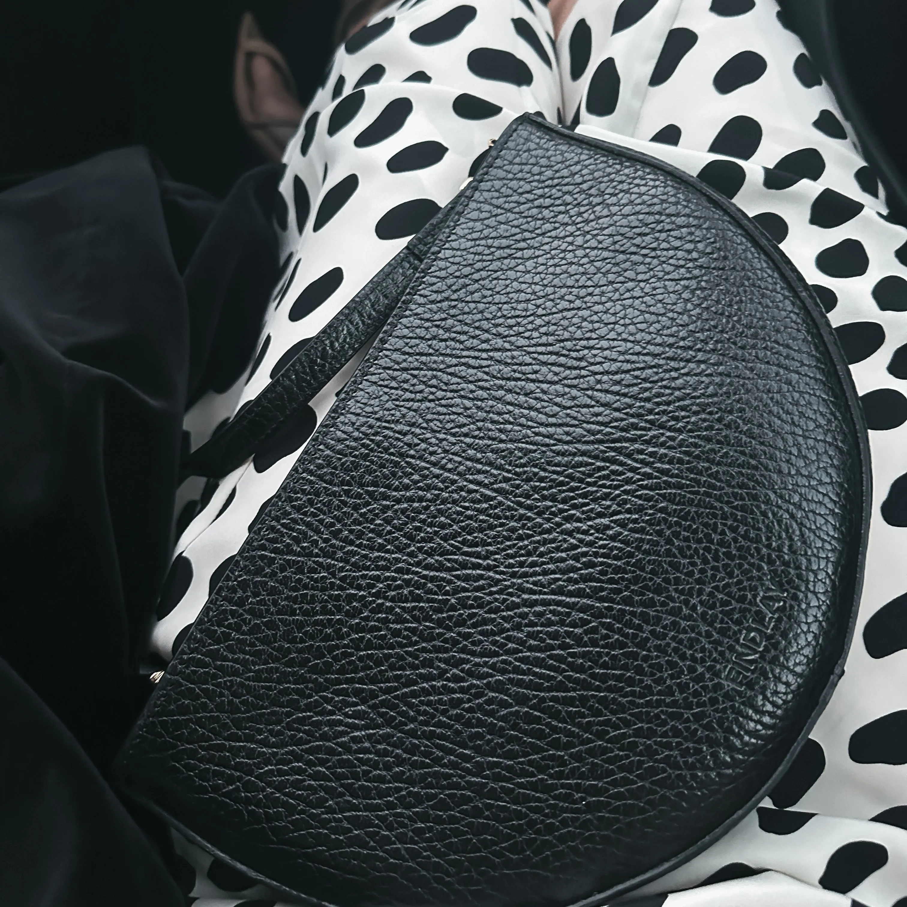 Half Moon Crossbody, Black Luxe Pebble