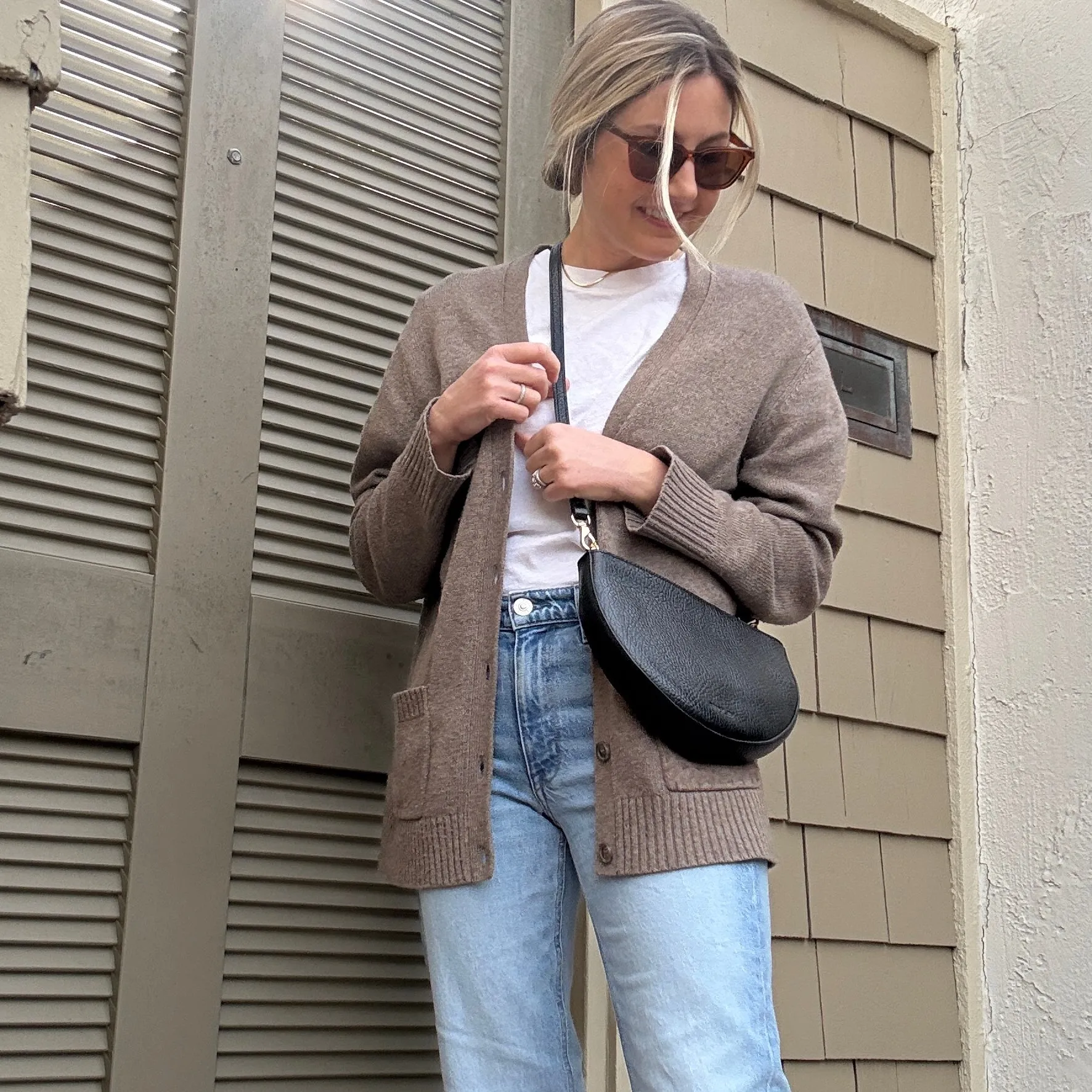Half Moon Crossbody, Black Luxe Pebble