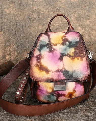 Handmade Convertible Leather Backpacks Bag Womens Best Coffee Leather Shoulder Purse School Rucksack