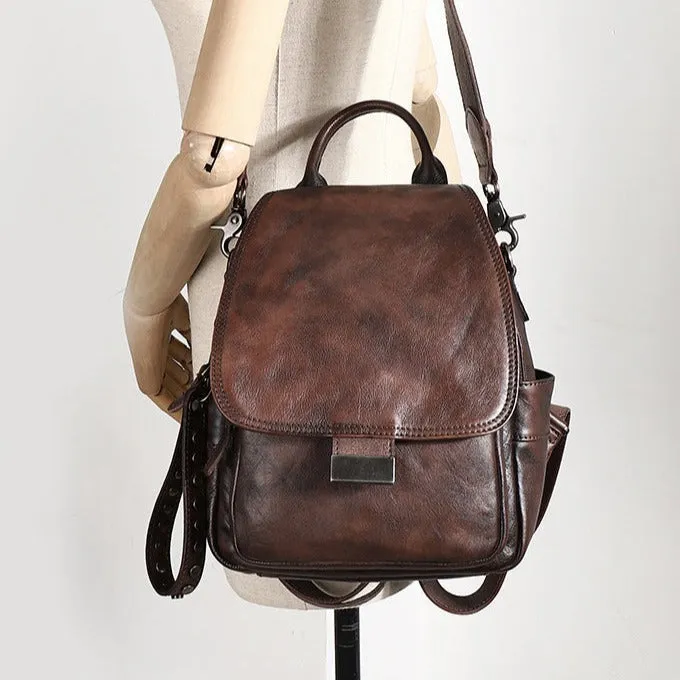 Handmade Convertible Leather Backpacks Bag Womens Best Coffee Leather Shoulder Purse School Rucksack