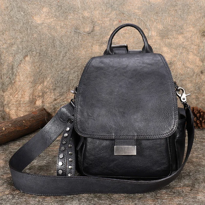 Handmade Convertible Leather Backpacks Bag Womens Best Coffee Leather Shoulder Purse School Rucksack