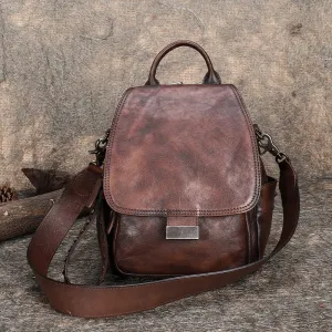 Handmade Convertible Leather Backpacks Bag Womens Best Coffee Leather Shoulder Purse School Rucksack