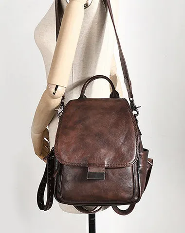 Handmade Convertible Leather Backpacks Bag Womens Best Coffee Leather Shoulder Purse School Rucksack