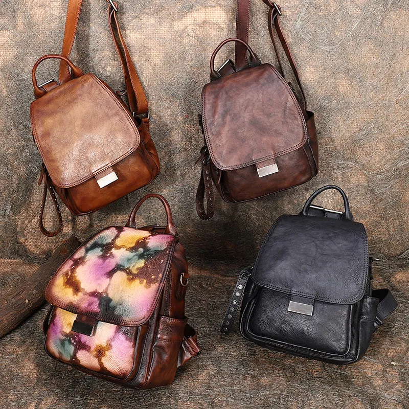 Handmade Convertible Leather Backpacks Bag Womens Best Coffee Leather Shoulder Purse School Rucksack