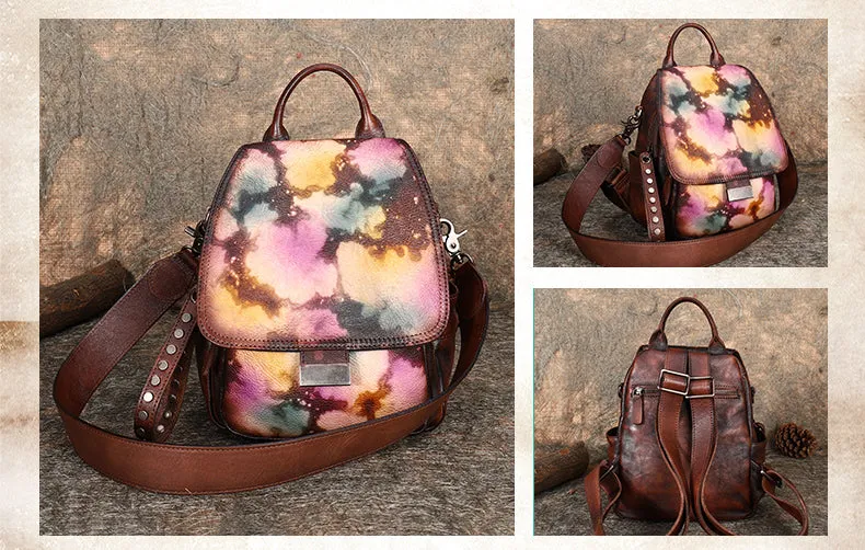 Handmade Convertible Leather Backpacks Bag Womens Best Coffee Leather Shoulder Purse School Rucksack