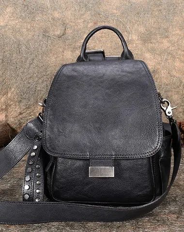 Handmade Convertible Leather Backpacks Bag Womens Best Coffee Leather Shoulder Purse School Rucksack