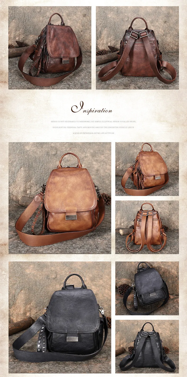 Handmade Convertible Leather Backpacks Bag Womens Best Coffee Leather Shoulder Purse School Rucksack
