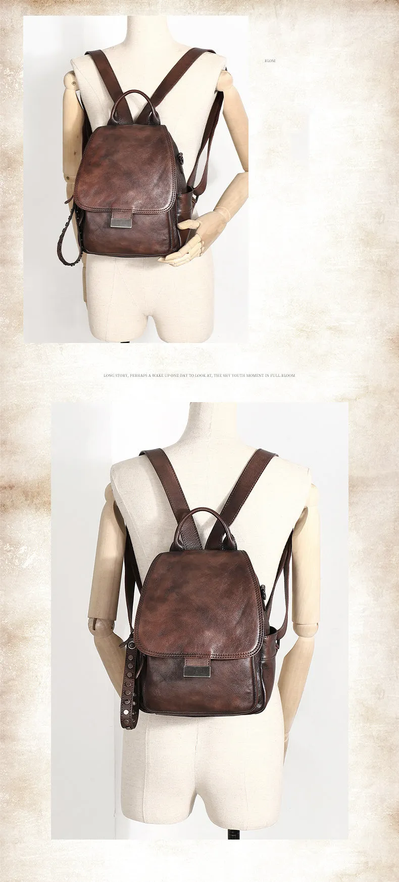 Handmade Convertible Leather Backpacks Bag Womens Best Coffee Leather Shoulder Purse School Rucksack
