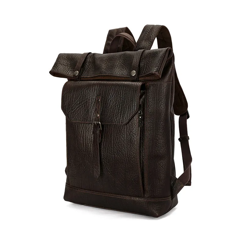 Handmade Vintage Zipper Full-Grain Leather Men's Travel Laptop Backpack