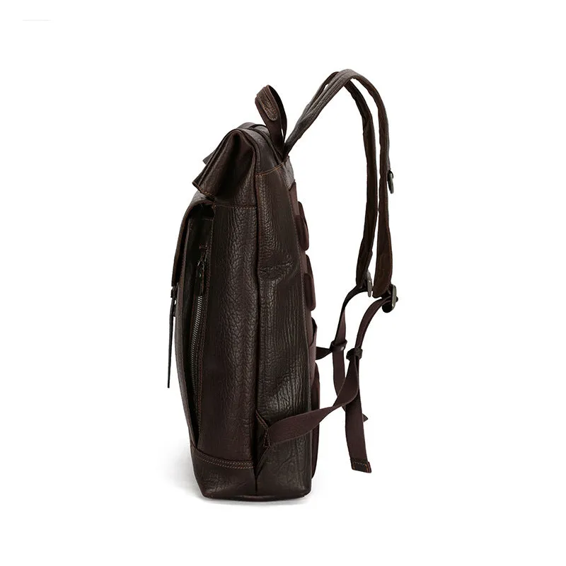 Handmade Vintage Zipper Full-Grain Leather Men's Travel Laptop Backpack