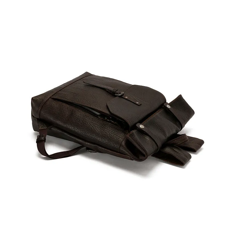 Handmade Vintage Zipper Full-Grain Leather Men's Travel Laptop Backpack