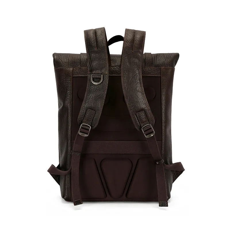 Handmade Vintage Zipper Full-Grain Leather Men's Travel Laptop Backpack