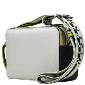 Hispanitas White & Black Leather Branded Crossbody Strap Bag