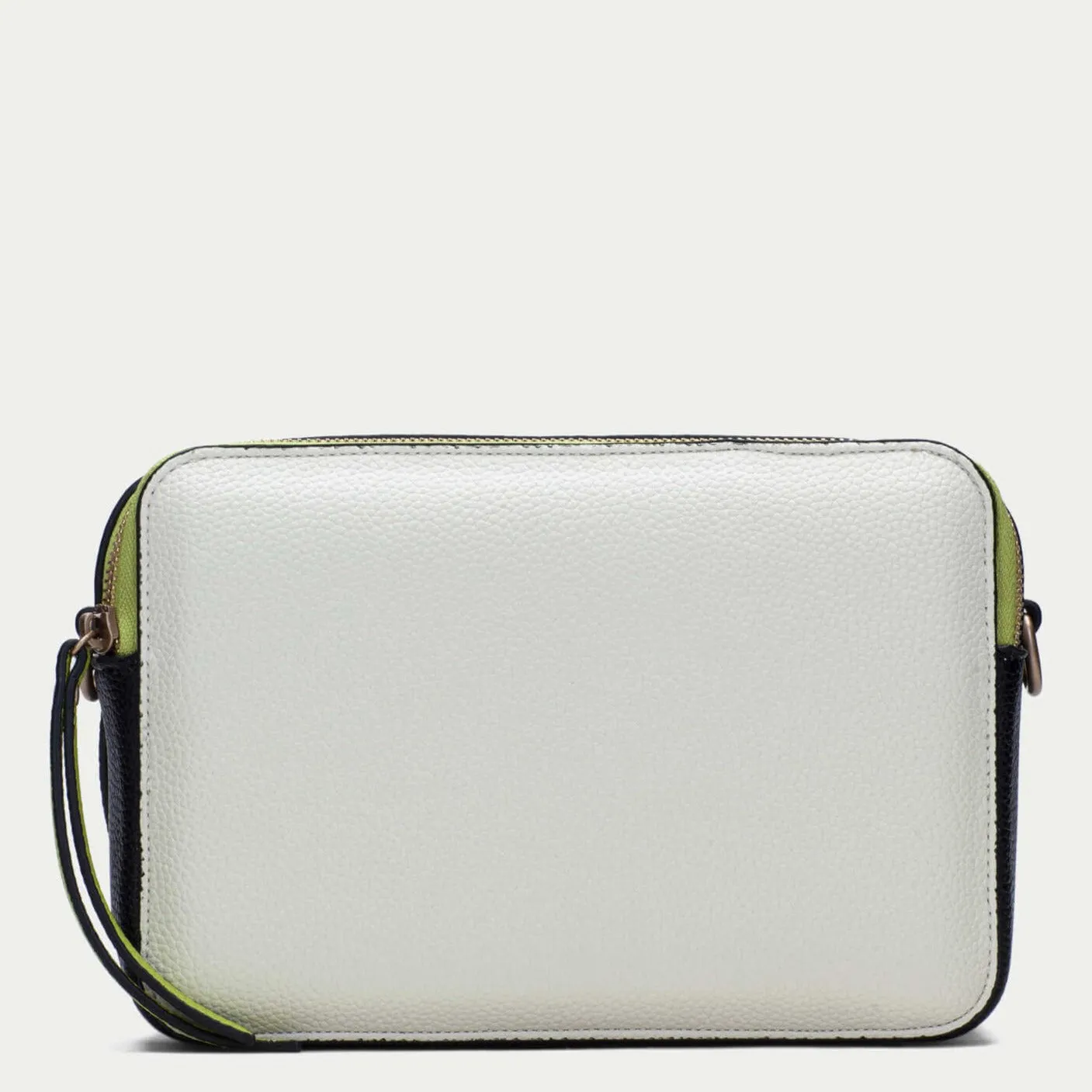 Hispanitas White & Black Leather Branded Crossbody Strap Bag