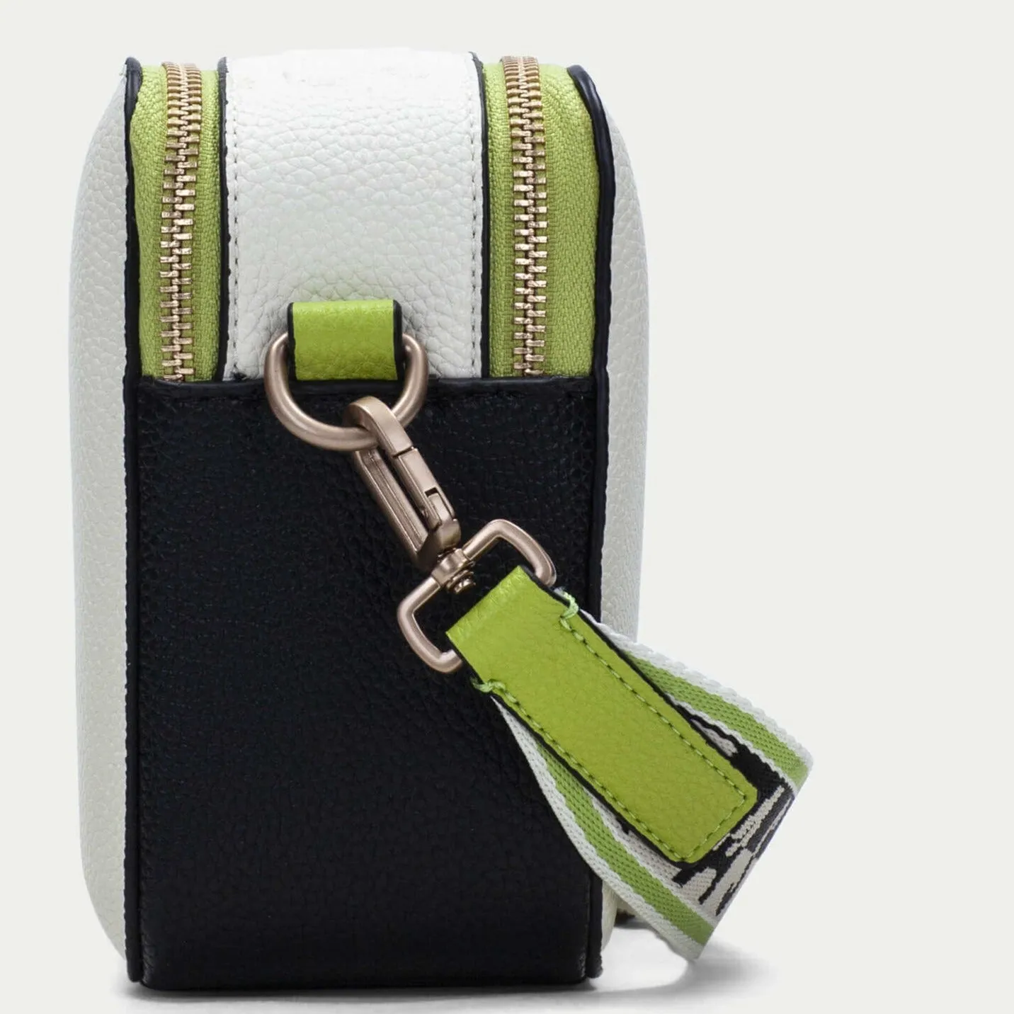 Hispanitas White & Black Leather Branded Crossbody Strap Bag
