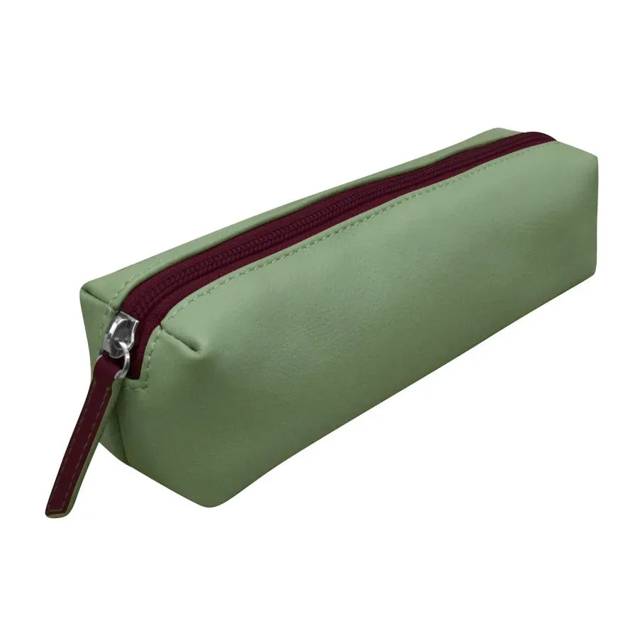 ILI New York Leather Two Tone Pencil Case Bag Handbag Zipper Red Black Purse NEW