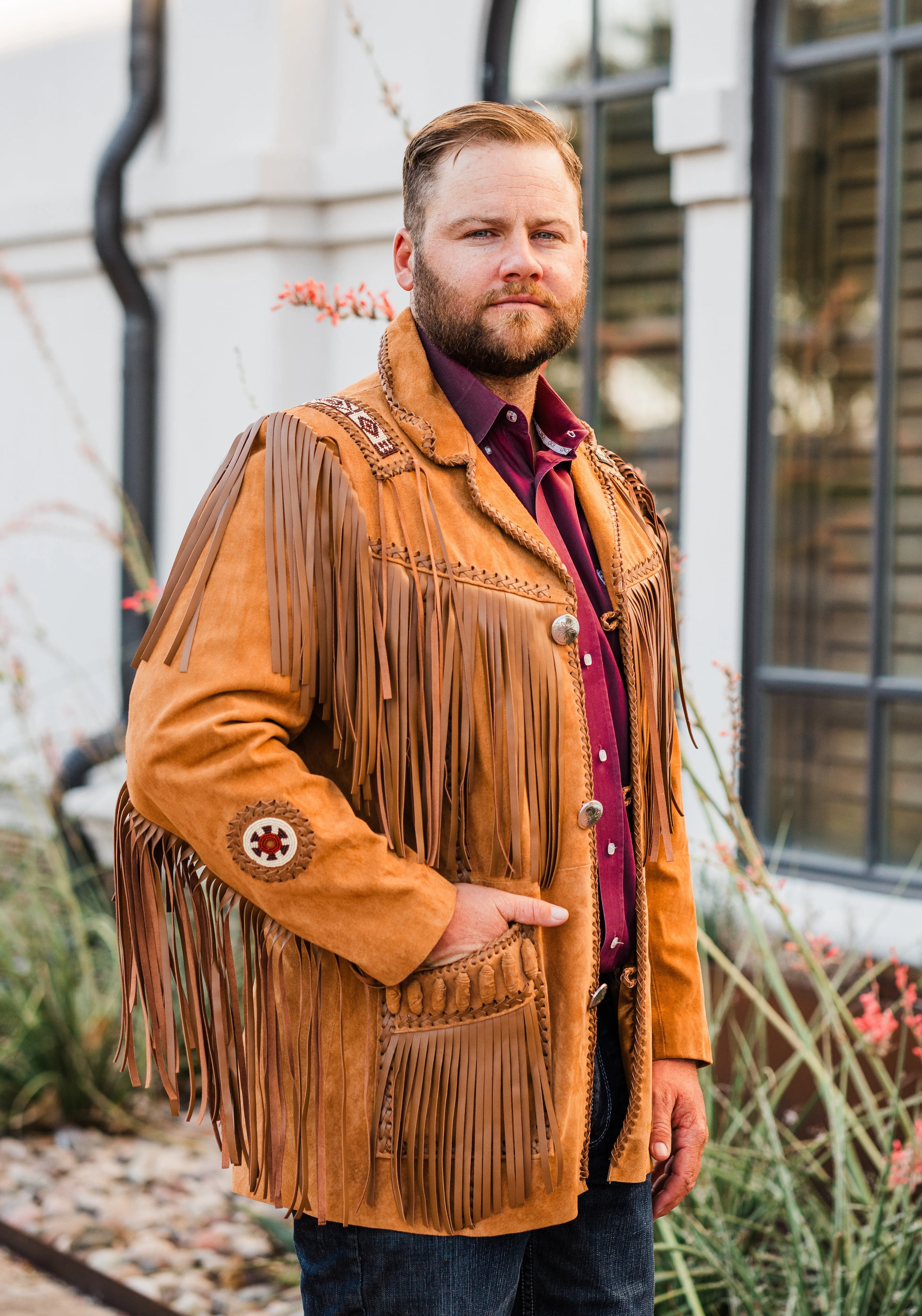 Jacket, Men's Suede Western Frontier Coat with Fringe - Style 758