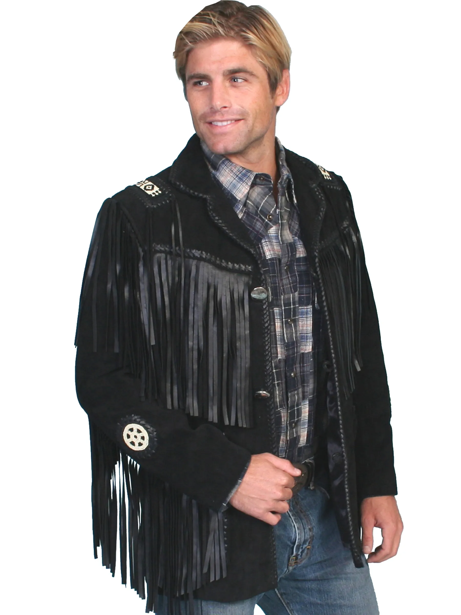 Jacket, Men's Suede Western Frontier Coat with Fringe - Style 758