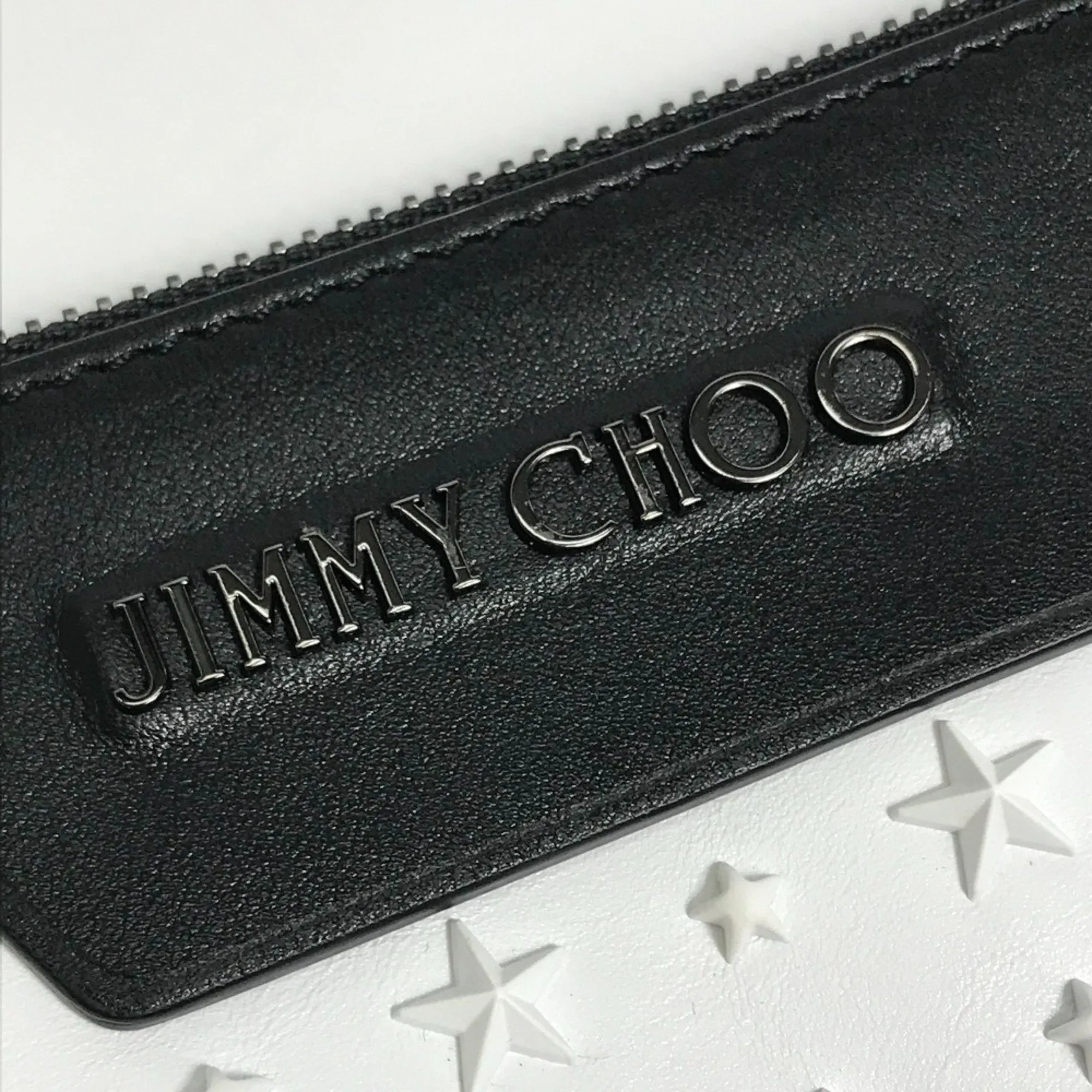 JIMMY CHOO Star Studs DEREK Second Bag Clutch Leather Men's White x Black