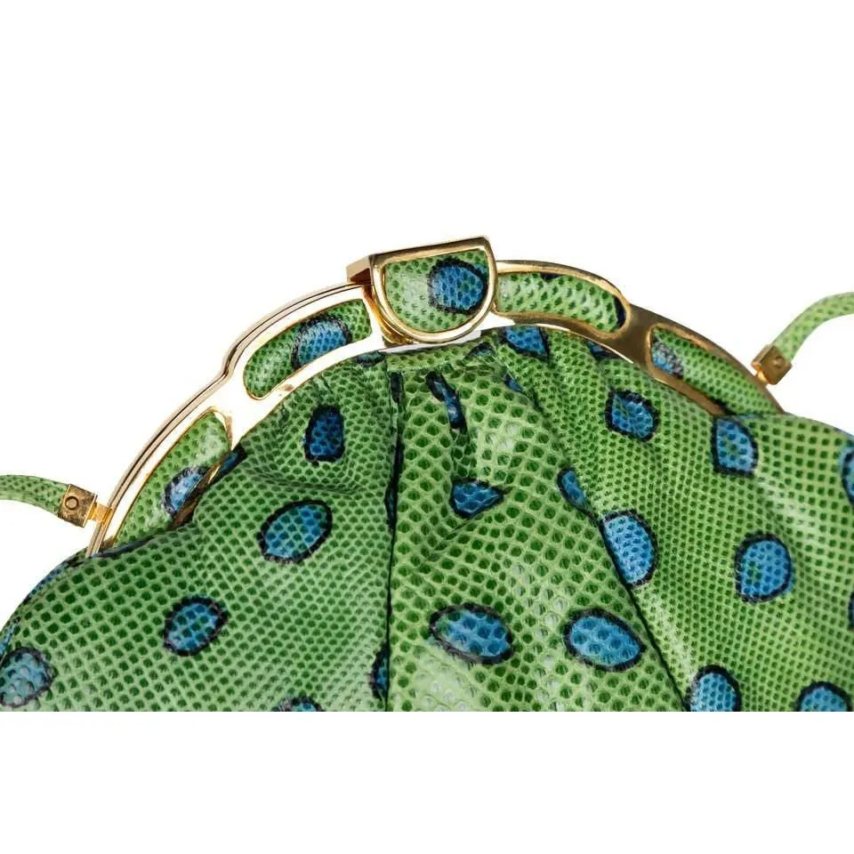 JUDITH LEIBER Green and Blue Reptile Leather Clutch | Size S