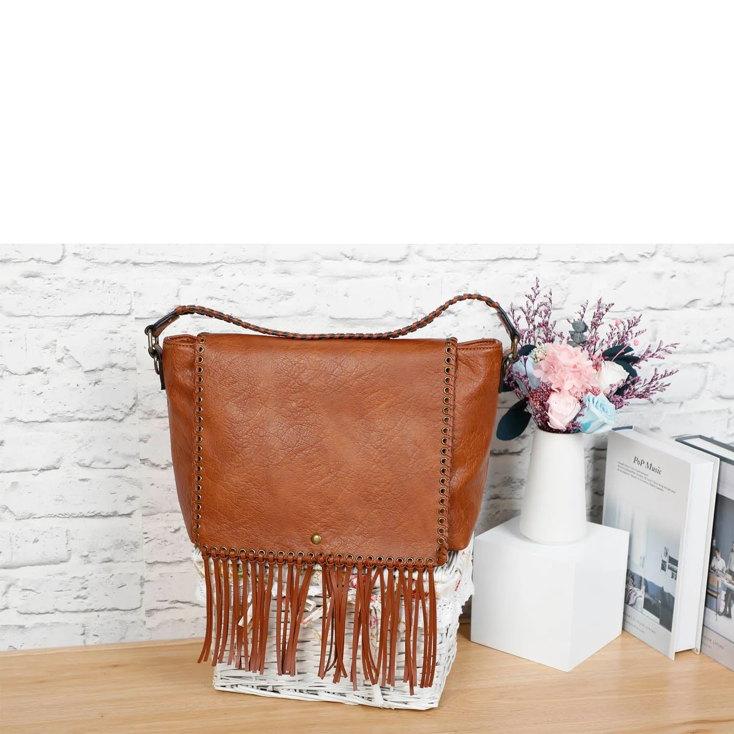 Lacey Fringe Messenger - Cognac