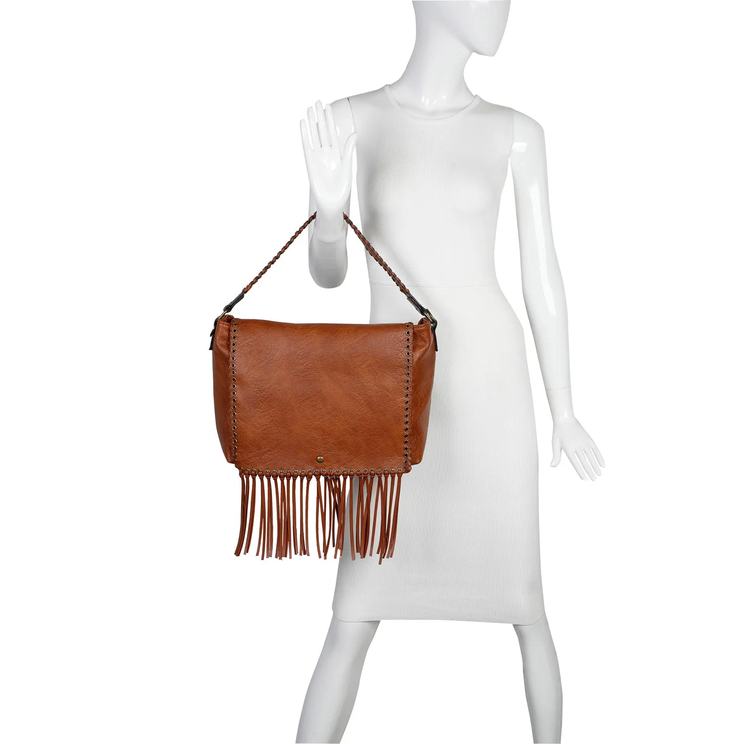 Lacey Fringe Messenger - Cognac