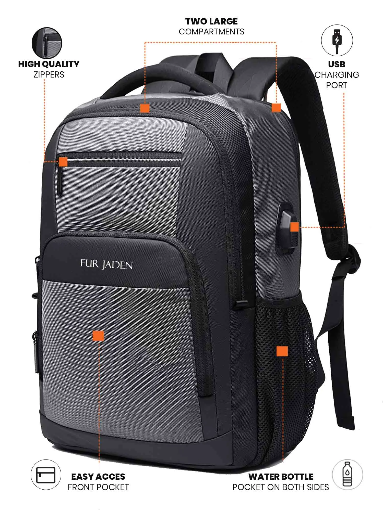 Laptop Backpack with USB Port | Grey