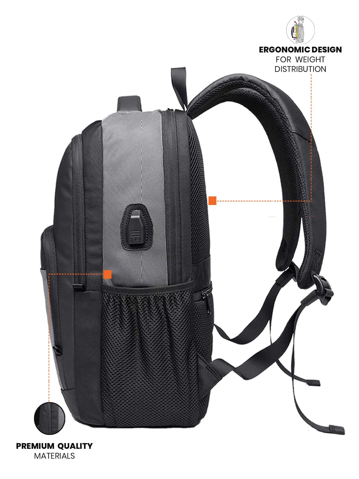 Laptop Backpack with USB Port | Grey