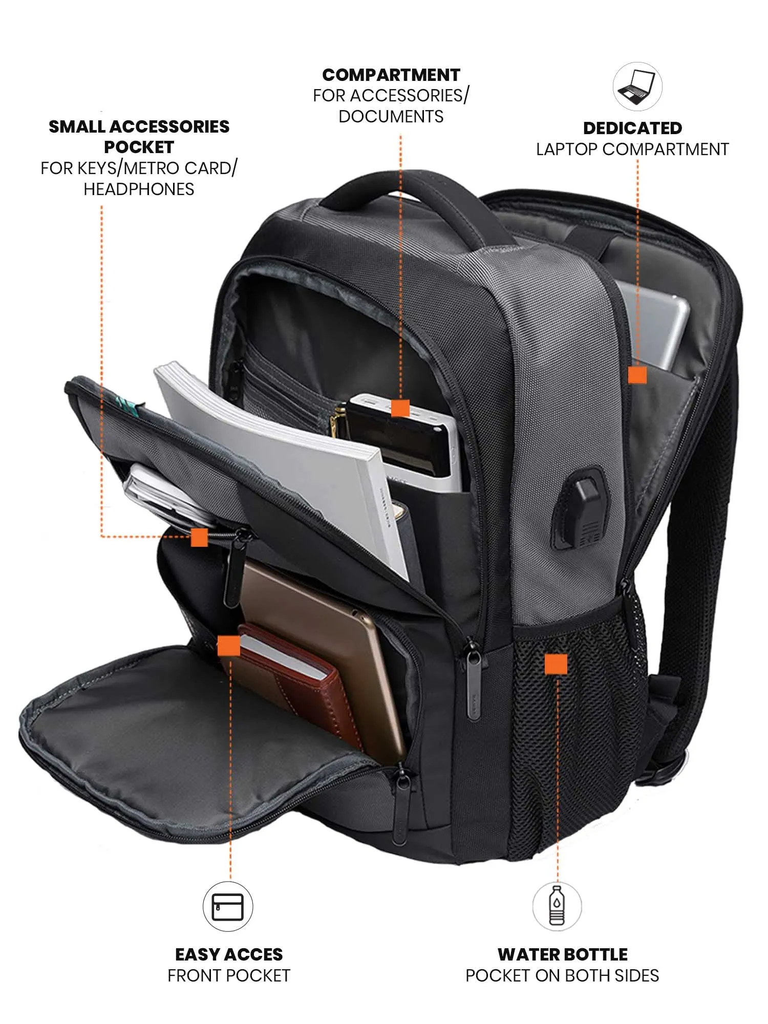Laptop Backpack with USB Port | Grey