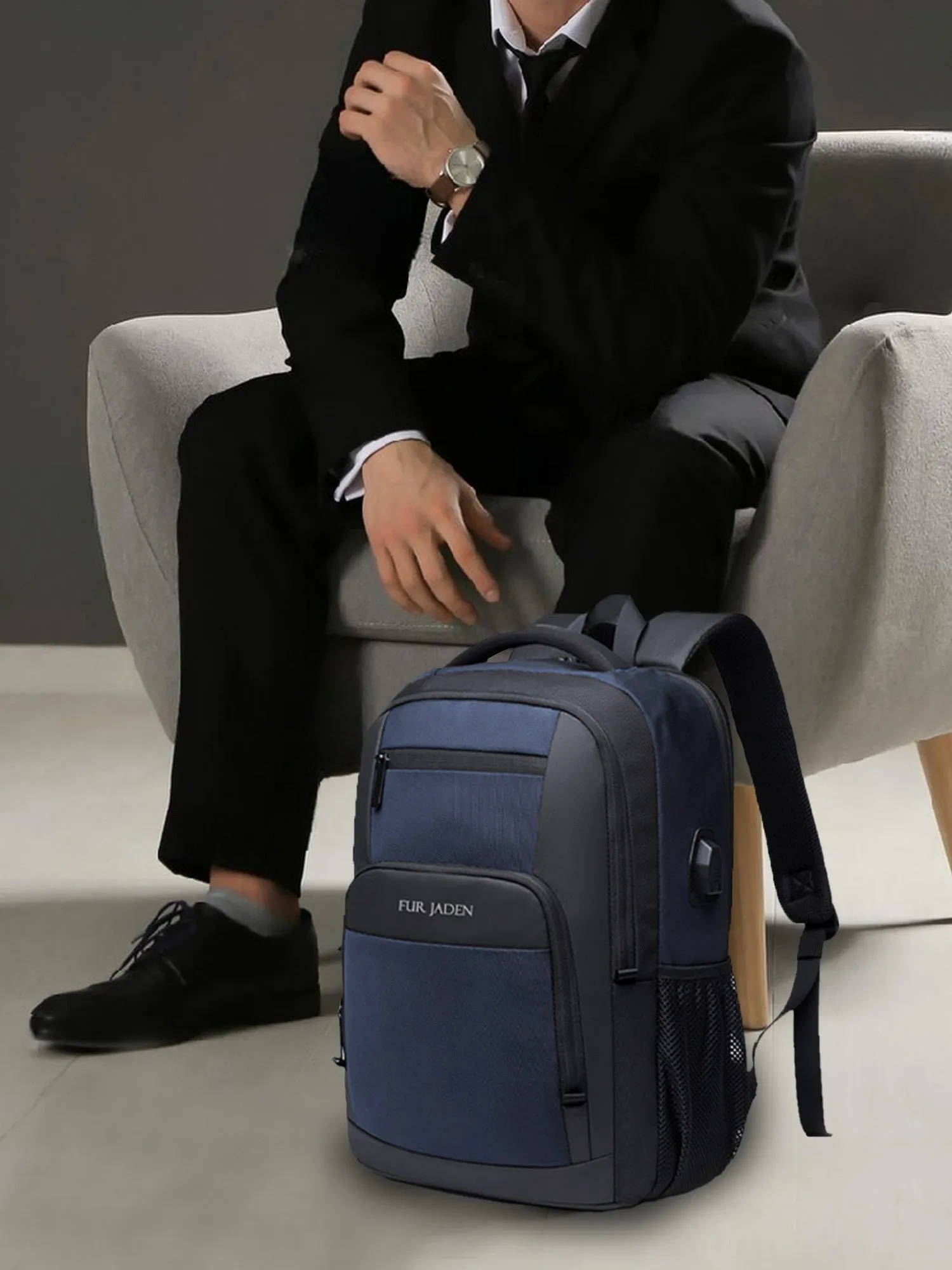 Laptop Backpack with USB Port | Navy Blue