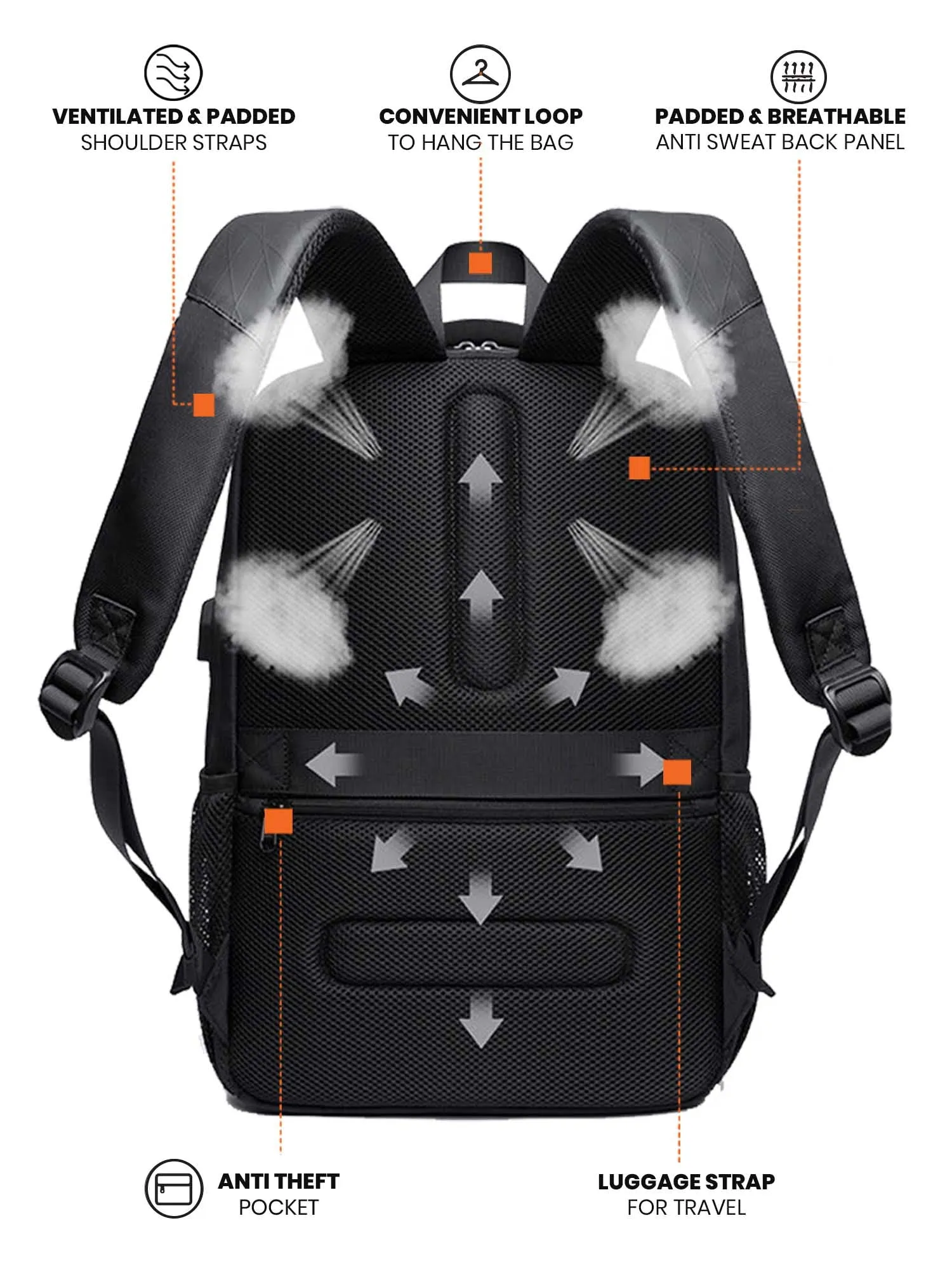 Laptop Backpack with USB Port | Navy Blue