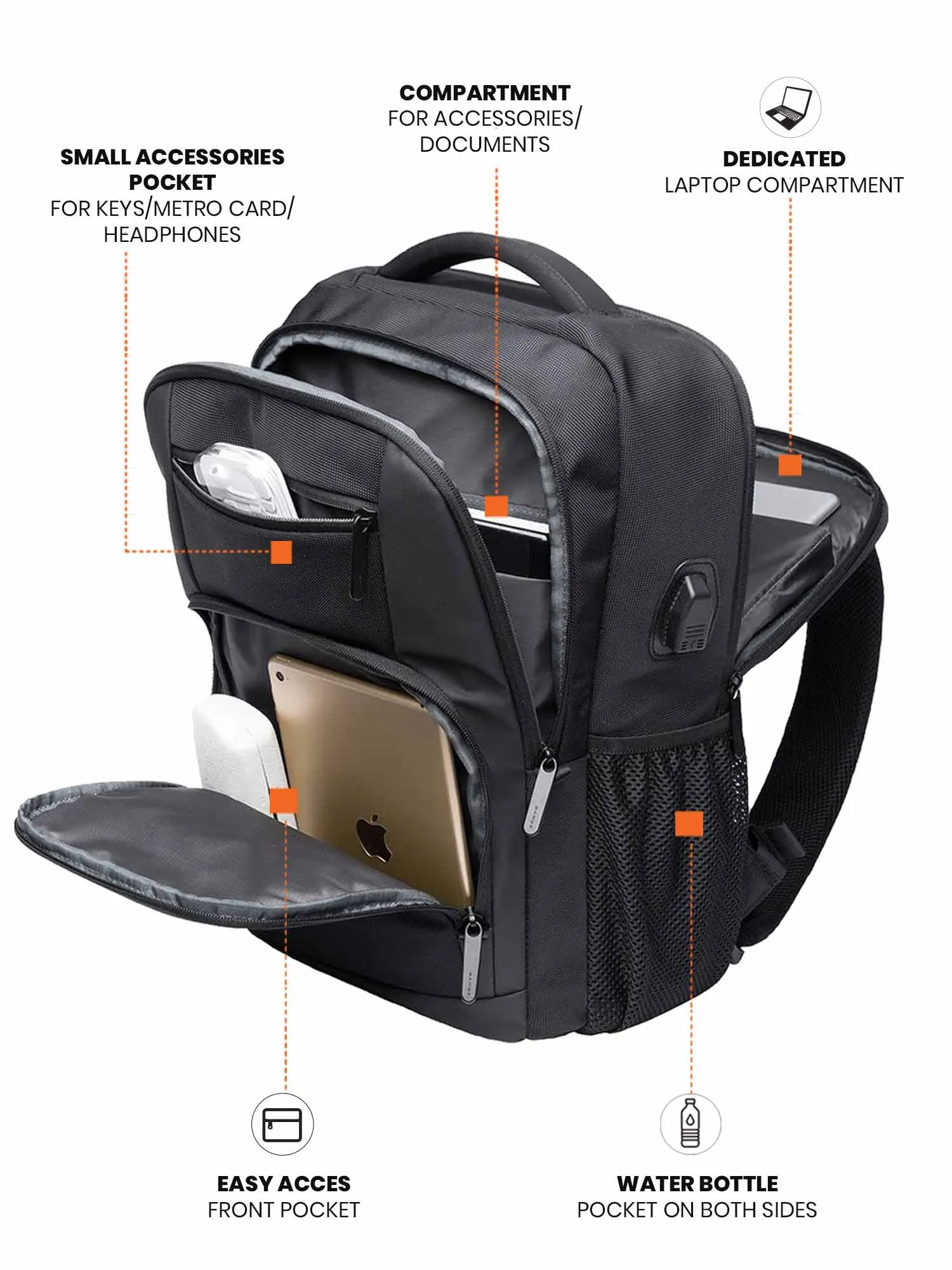 Laptop Backpack with USB Port | Navy Blue