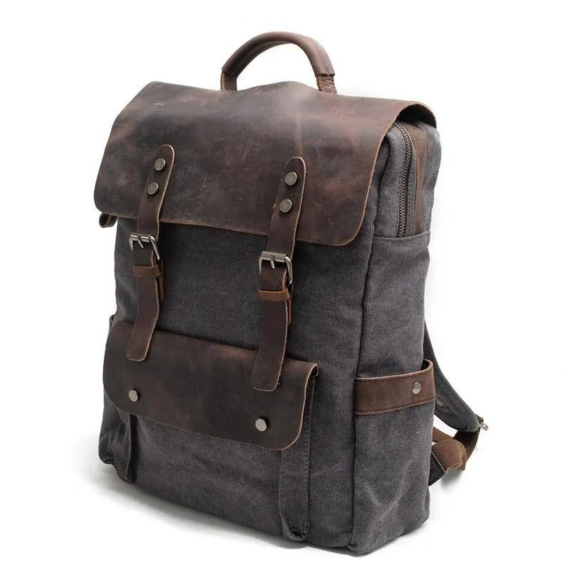 Large Canvas Leather Waterproof 14 Inch 20 Liter Backpack