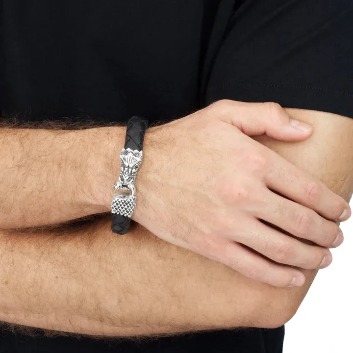 Leather Bracelet with Dragon Clasp